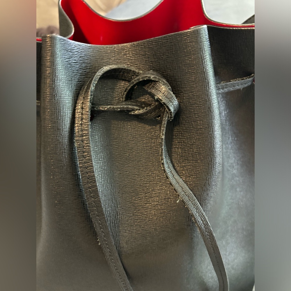 Mansur Gavriel Black Leather Bucket Bag with Red Interior - Picture 3 of 9